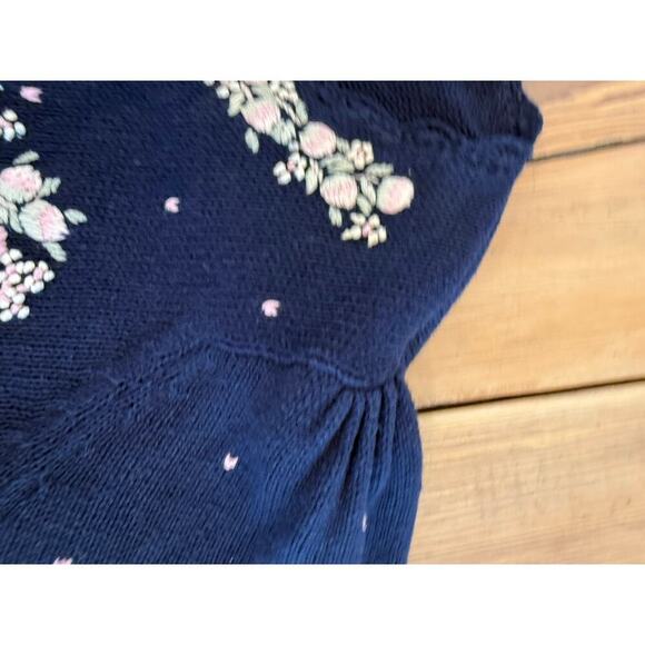 Vintage Margules Knit Sweater Cardigan FloralEmbroidered Navy Button Down L - Picture 7 of 7